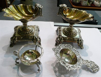 Lot 127 - Pair of silver gilt salts and a strainer