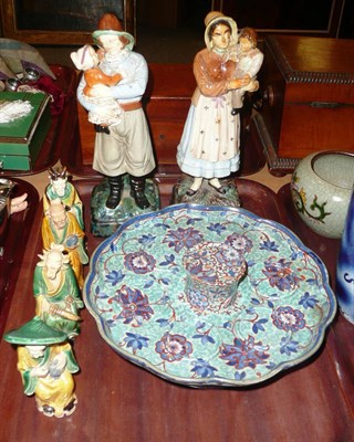 Lot 153 - Two W & R L pottery figural groups (one restored), a pottery stand and four Oriental pottery...