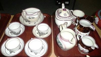 Lot 171 - Two trays of lustre ware including teapot (a.f.), jugs, tea cups and saucers, etc