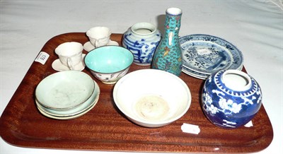 Lot 178 - Tray including Chinese white jade cup and saucer, vase, dishes, etc