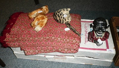 Lot 192 - An Italian walking doll, money bank, soft toys and bed cover