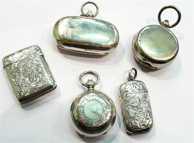 Lot 241 - Two silver vesta cases, a silver sovereign case, a silver double sovereign case and another (5)