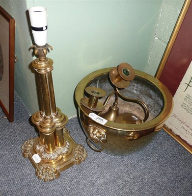 Lot 265 - Lamp base, jardiniere and candlesticks