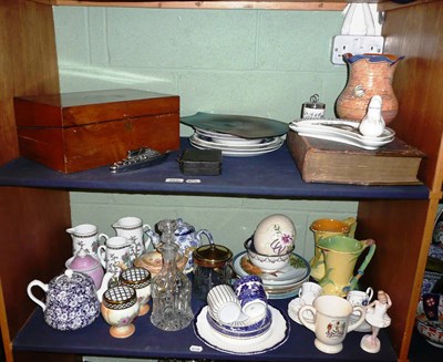 Lot 267 - A shelf lot including a Burleigh ware vase, glass decanter, novelty lighter in the form of a...