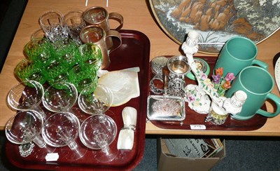 Lot 316 - Two Keith Murray tankards, 1930's glassware and silver plate on two trays