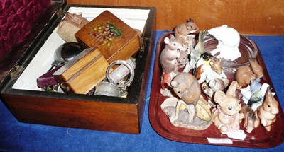 Lot 323 - A tray of decorative animals including Beswick, Border Fine Arts etc, also an inlaid box with...