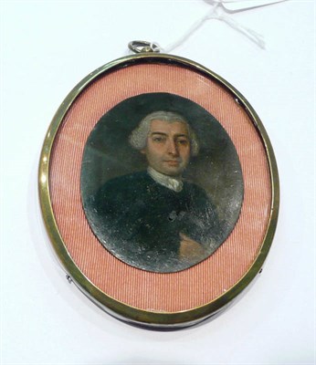 Lot 336 - 18th century English miniature on copper of a gentleman