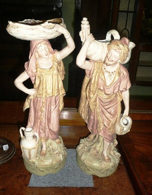 Lot 345 - Pair of Royal Dux figures, water carriers, one bowl with pink triangle to base (a.f.)