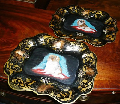 Lot 347 - Two Victorian toleware trays painted with dogs