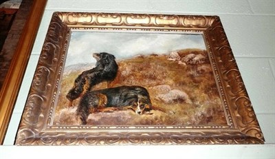 Lot 360 - Oil of a sheep dog and sheep