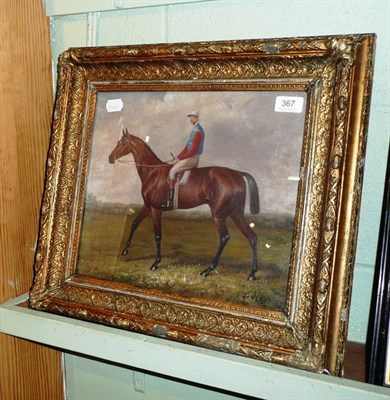 Lot 367 - Oil painting of a racehorse with jockey