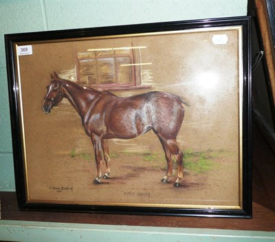 Lot 368 - Pastel of a horse in a stable 'First Choice', C Joane Bastard, 1933