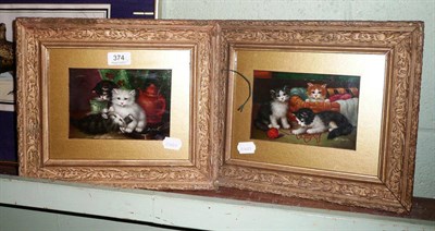 Lot 374 - Pair of oils of kittens playing