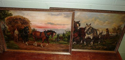 Lot 376 - Alfred Cleavin, Working Horses, pair of oils on canvas (2)