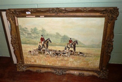 Lot 377 - Oil painting - Hunting Scene and a framed print of a map