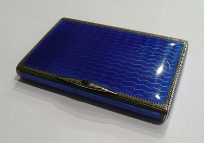 Lot 3 - A blue guilloche enamelled cigarette case, marked '925'