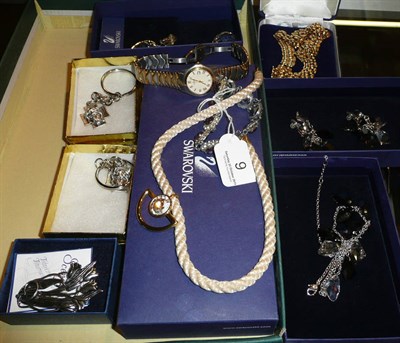 Lot 9 - Swarovski crystal jewellery including a necklace and a pair of earrings, a Rotary wristwatch,...