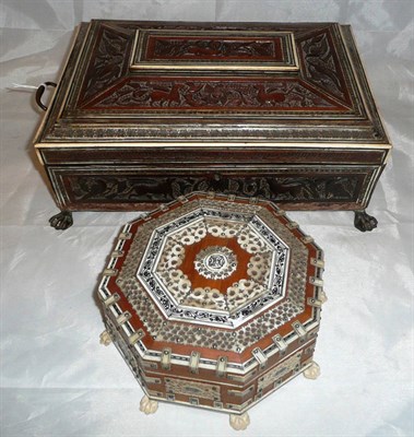 Lot 68 - Indian carved hardwood work box and a jewellery casket