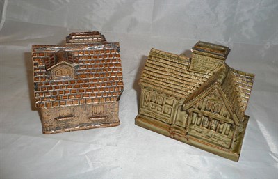 Lot 84 - Two stoneware cottage money boxes, inscribed 'Margaret Phyllis Born Sep 21 1919' and 'Bertram...