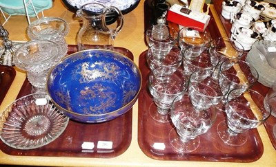 Lot 96 - Spode Copeland blue and gold punchbowl, a pair of cut glass urns, engraved glass jug, a...