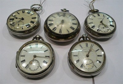 Lot 386 - Four silver pocket watches and a silver pair cased pocket watch