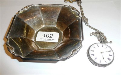 Lot 402 - Silver dish and a silver watch and chain