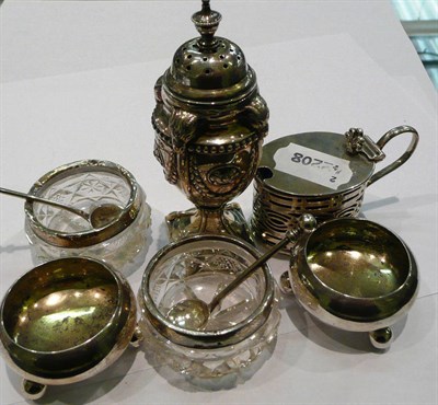 Lot 407 - Six assorted silver and silver mounted condiments