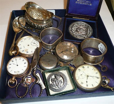 Lot 411 - Quantity of assorted watches, small silver and a medallion