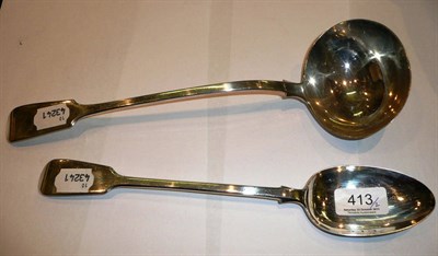 Lot 413 - Victorian silver fiddle pattern ladle and a basting spoon (2)