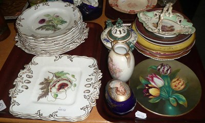 Lot 421 - Two trays including a floral painted dessert service, cabinet plates, Royal Worchester...