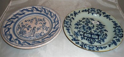 Lot 424 - Delft blue and white plate and a faience plate