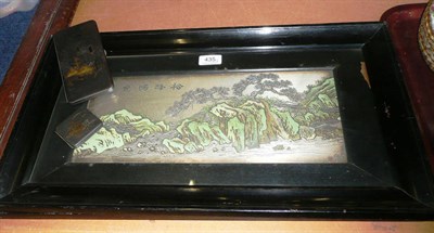 Lot 435 - A Japanese black enamelled cigarette case and match book holder and a pair of Japanese silver...