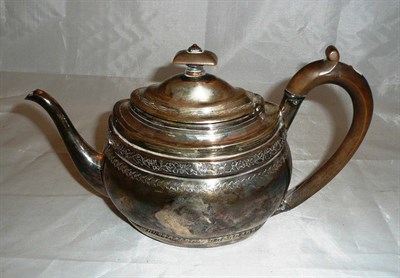 Lot 454 - A George III teapot of oval form with polished fruitwood handle and finial, made by CF 1802 (a.f.)