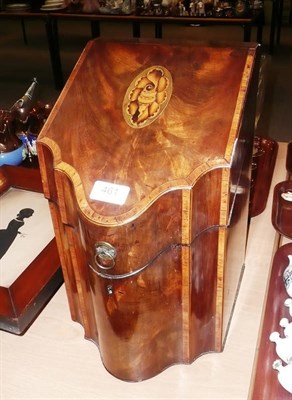 Lot 461 - Georgian mahogany shell-inlaid knife box with internal fittings