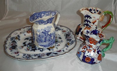 Lot 469 - Two Mason's Ironstone jugs, another Mason's jug and a Ridgeway plate