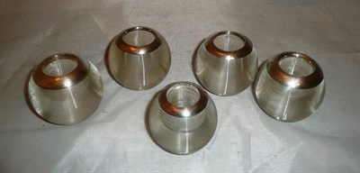 Lot 489 - Five glass matchballs with silver mounts