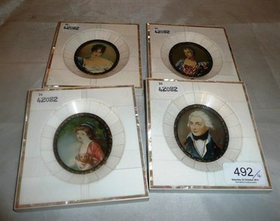 Lot 492 - Four portrait miniatures in ivorine and mother-of-pearl frames