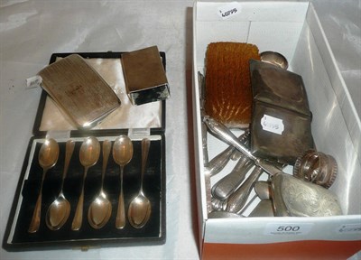 Lot 500 - Quantity of small assorted silver including napkins rings, teaspoons, cigarette cases etc
