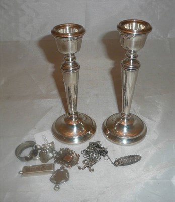 Lot 516 - Pair of silver candlesticks, silver jewellery etc