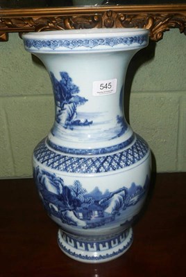 Lot 545 - A Chinese blue and white export porcelain baluster vase, 19th century, the trumpet neck painted...