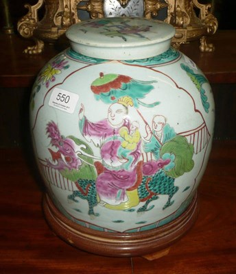 Lot 550 - A 19th century Chinese famille rose ginger jar, with stand and receipt