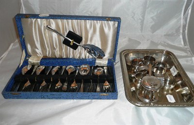 Lot 576 - Assorted silver napkin rings, plated tureen dish, flatwares etc