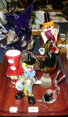 Lot 581 - Six items of coloured glass, possibly Murano