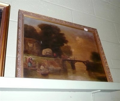 Lot 586 - English School, haycart crossing a bridge