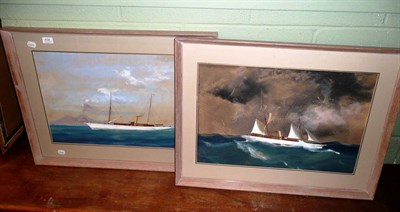 Lot 606 - Gouache study of a steam yacht - 'Sapphire II', passing Mount Vesuvius and another