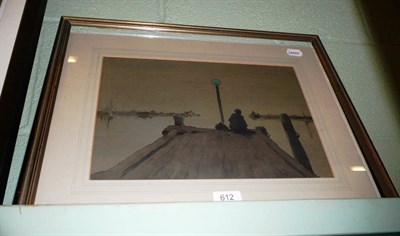 Lot 612 - Follower of J A M Whistler, watercolour on tinted paper - 'The Pier'