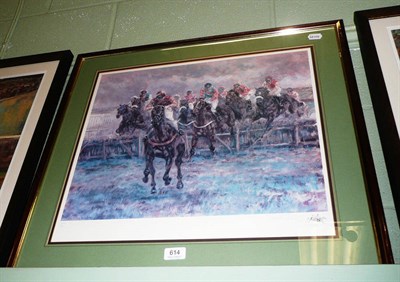 Lot 614 - Signed limited edition print, Horses Hurdling by Claire Eva Burton