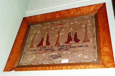 Lot 617 - Framed needlework picture worked by Hilda Hankes, 1911