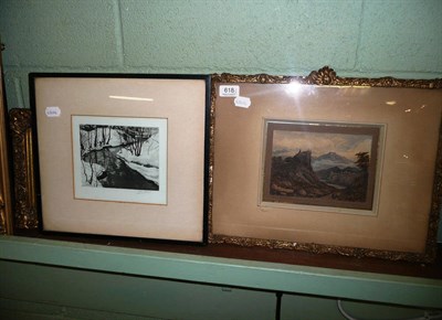 Lot 618 - After John Varley - Landscape watercolour and Graham Culverg - Wintry stream, signed black and...