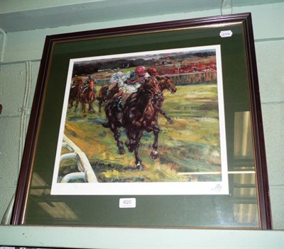 Lot 620 - Framed artists signed proof 'Pat Eddery in a Finish'
